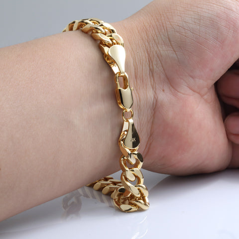 14K Solid Cuban Link Bracelet 8.5" - 10mm Gold Plated