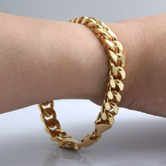 14K Solid Cuban Link Bracelet 8.5" - 10mm Gold Plated