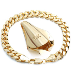 14K Solid Cuban Link Bracelet 8.5" - 10mm Gold Plated