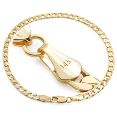 14K Flat Slim Cuban Bracelet 8" - 3mm Gold Plated