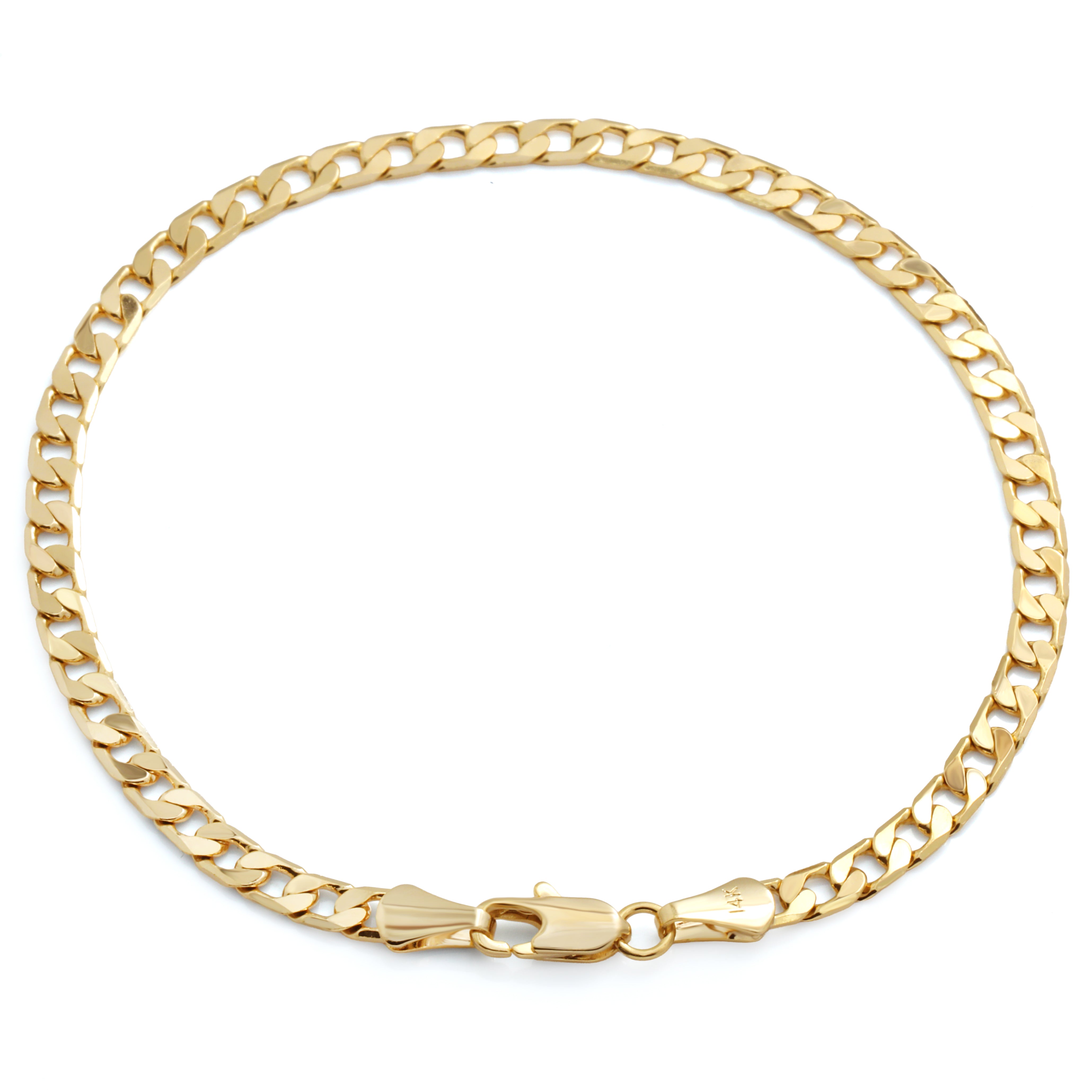 14K Flat Slim Cuban Bracelet 8" - 3mm Gold Plated