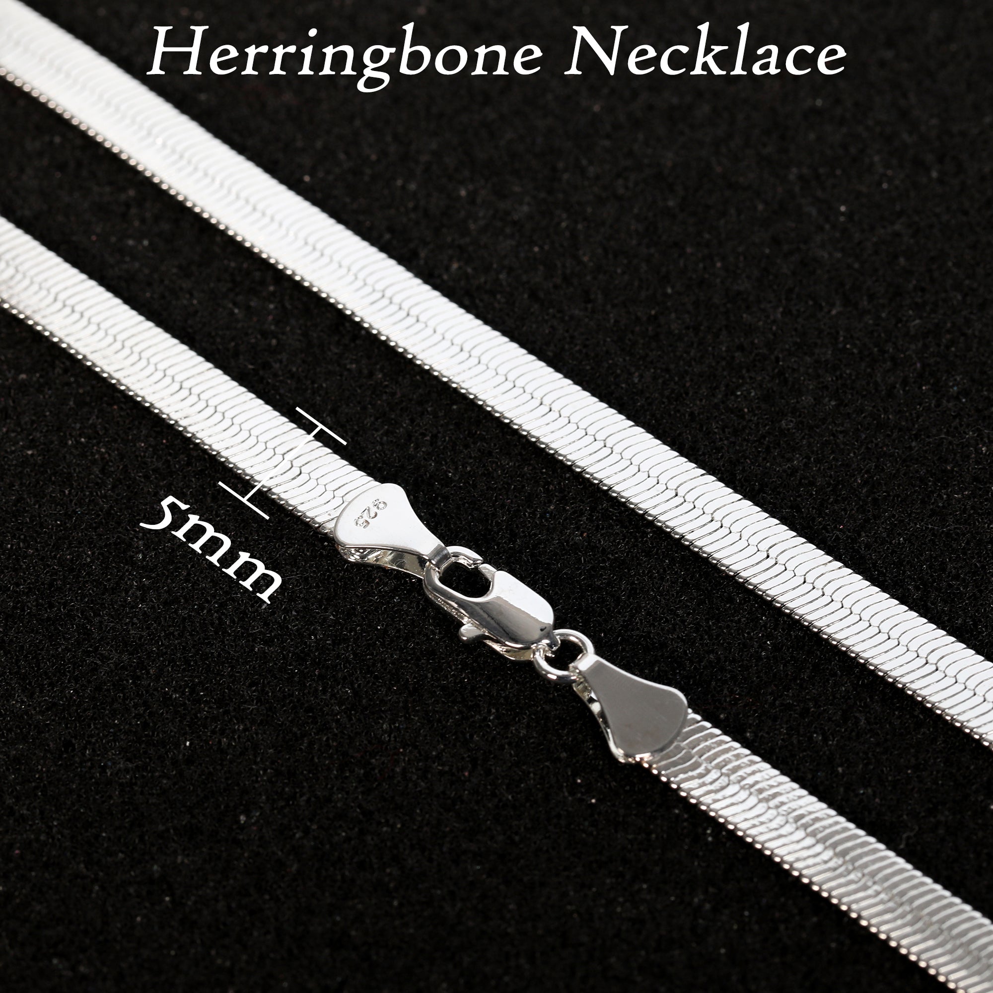 5mm Herringbone Choker Chain 20" / 925 Silver Plated
