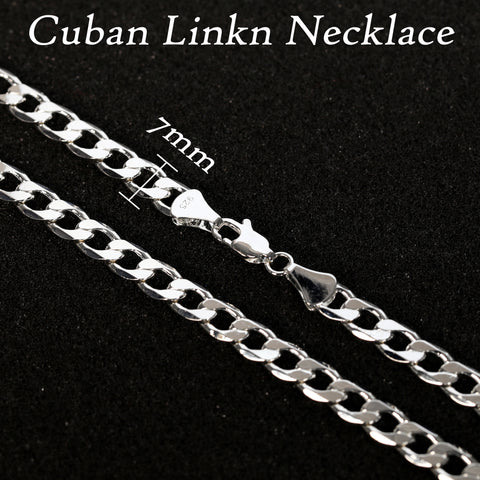 7mm Cuban Link Choker Chain 20" / 925 Silver Plated