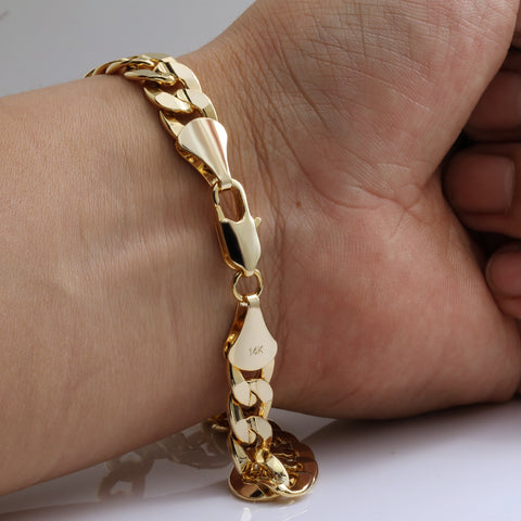 14K Concave Cuban Bracelet 8.5" - 10mm Gold Plated