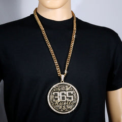 XL - 365 Hustle Medallion Fully Iced | Curb Cuban Necklace Gold Plated