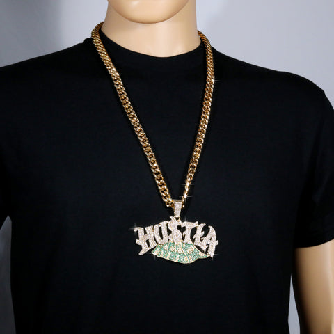 XL - Hustla Cash Money Fully Iced | Curb Cuban Necklace Gold Plated