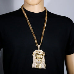 Huge XL - Jesus Piece Fully Iced | Curb Cuban Necklace Gold Plated