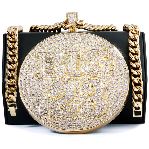 XL - BIG 23 Medallion Fully Iced | Curb Cuban Necklace Gold Plated