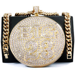 XL - BIG 23 Medallion Fully Iced | Curb Cuban Necklace Gold Plated