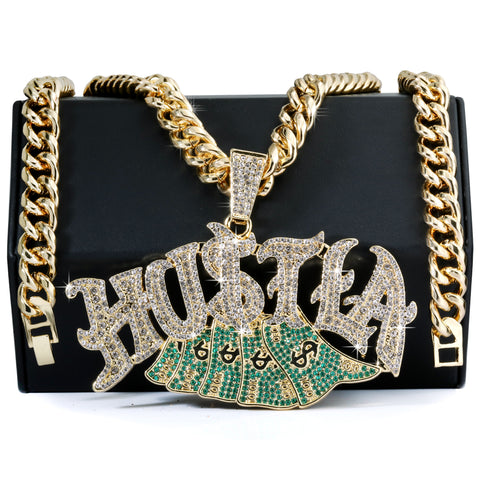 XL - Hustla Cash Money Fully Iced | Curb Cuban Necklace Gold Plated