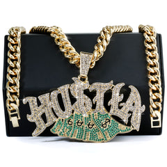 XL - Hustla Cash Money Fully Iced | Curb Cuban Necklace Gold Plated