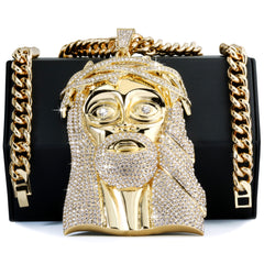 Huge XL - Jesus Piece Fully Iced | Curb Cuban Necklace Gold Plated