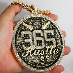 XL - 365 Hustle Medallion Fully Iced | Curb Cuban Necklace Gold Plated