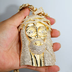 Huge XL - Jesus Piece Fully Iced | Curb Cuban Necklace Gold Plated