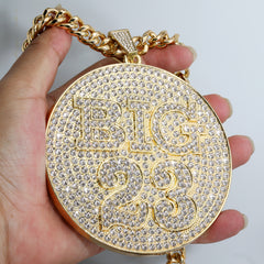 XL - BIG 23 Medallion Fully Iced | Curb Cuban Necklace Gold Plated