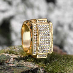 18k Gold Plated Iced Out Rectangular Ring High Fashion Quality Pinky Pimp Ring