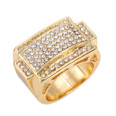 18k Gold Plated Iced Out Rectangular Ring High Fashion Quality Pinky Pimp Ring