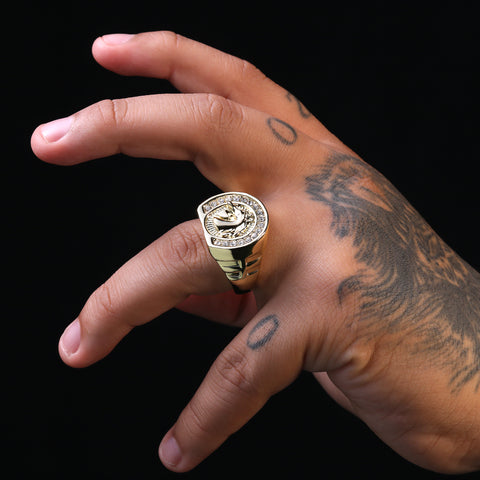 18k Gold Plated Iced Out Horse Shoe High Fashion Quality Pinky Pimp Ring