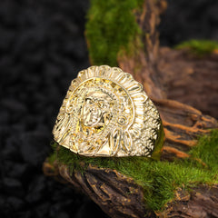 18k Gold Plated Iced Indian Head Chief High Fashion Quality Pinky Pimp Ring