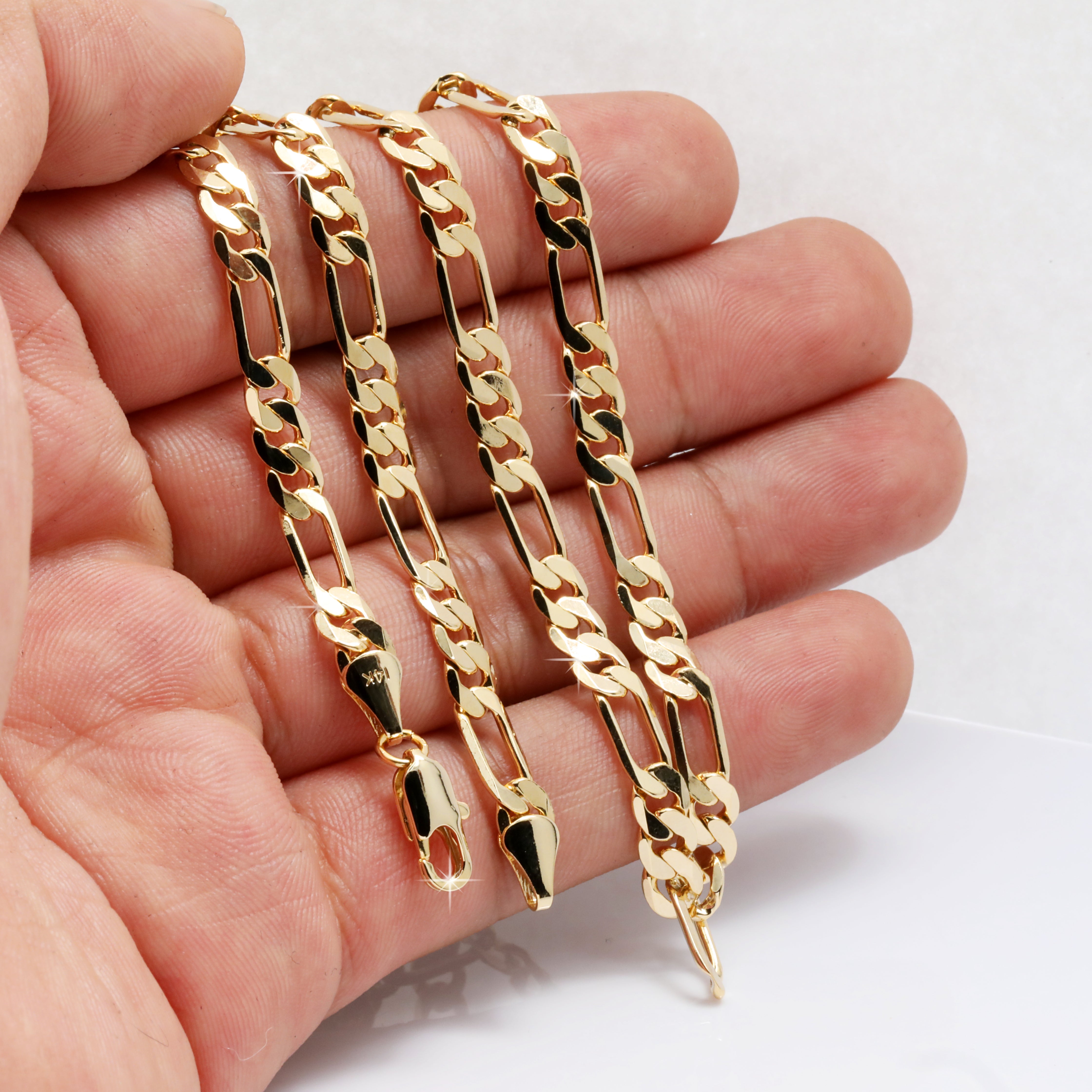 5 MM/24" FIGARO LINK CHAIN NECKLACE SLIM 14K REAL GOLD FILLED