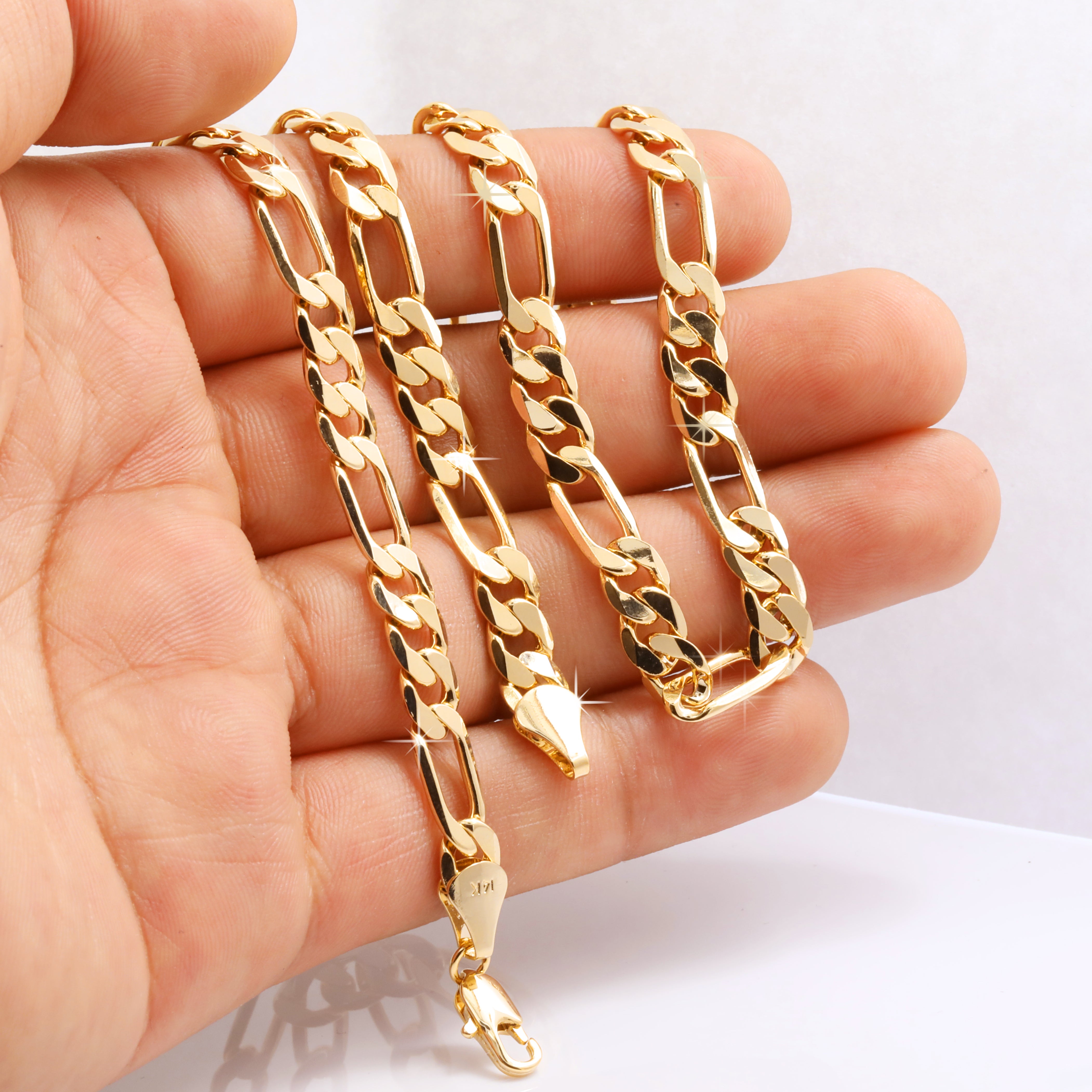 6 MM/24" FIGARO LINK CHAIN NECKLACE 14K REAL GOLD FILLED