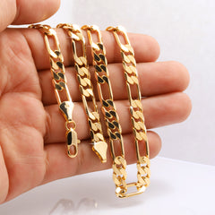7 MM/24" FIGARO LINK CHAIN NECKLACE 14K REAL GOLD FILLED