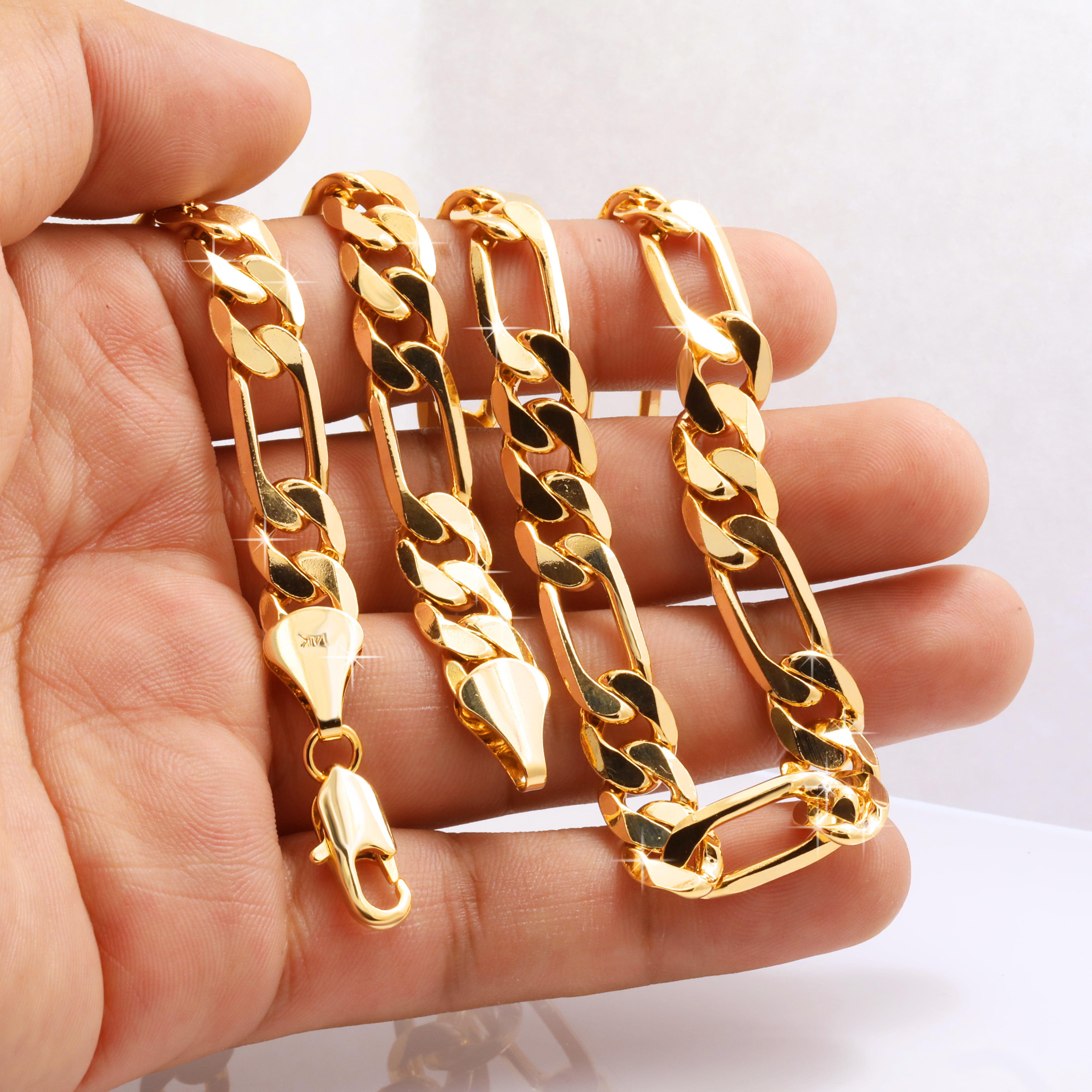 10 MM/24" FIGARO LINK CHAIN NECKLACE 14K REAL GOLD FILLED