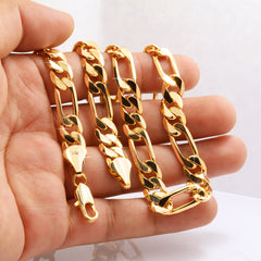 10 MM/24" FIGARO LINK CHAIN NECKLACE 14K REAL GOLD FILLED