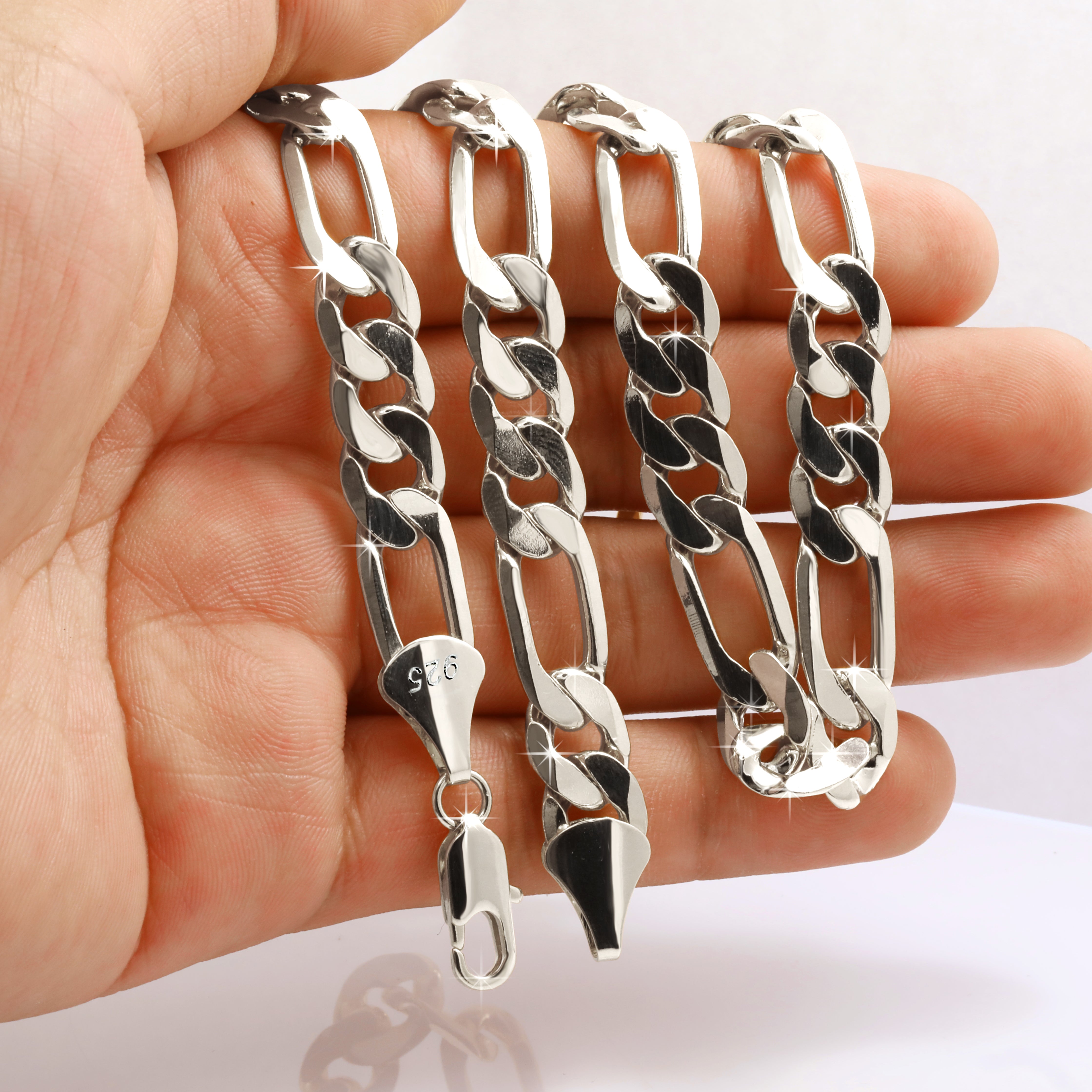 Silver Fillec 5mm-12mm/24" FIGARO LINK CHAIN NECKLACE