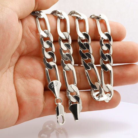 Silver Fillec 5mm-12mm/24" FIGARO LINK CHAIN NECKLACE