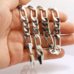 Silver Fillec 5mm-12mm/24" FIGARO LINK CHAIN NECKLACE