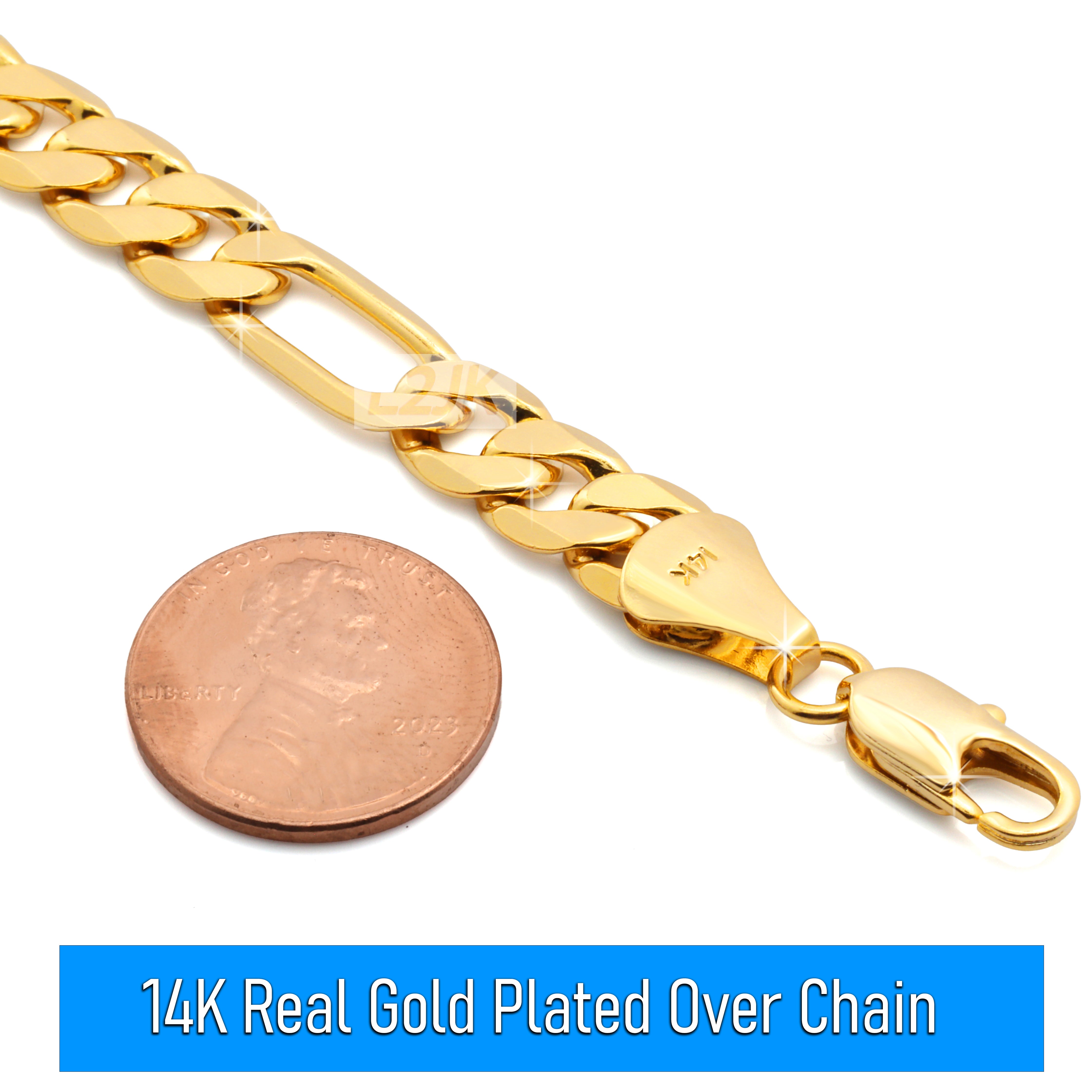 9 MM/24" FIGARO LINK CHAIN NECKLACE 14K REAL GOLD FILLED
