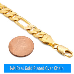 9 MM/24" FIGARO LINK CHAIN NECKLACE 14K REAL GOLD FILLED