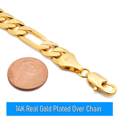 10 MM/24" FIGARO LINK CHAIN NECKLACE 14K REAL GOLD FILLED