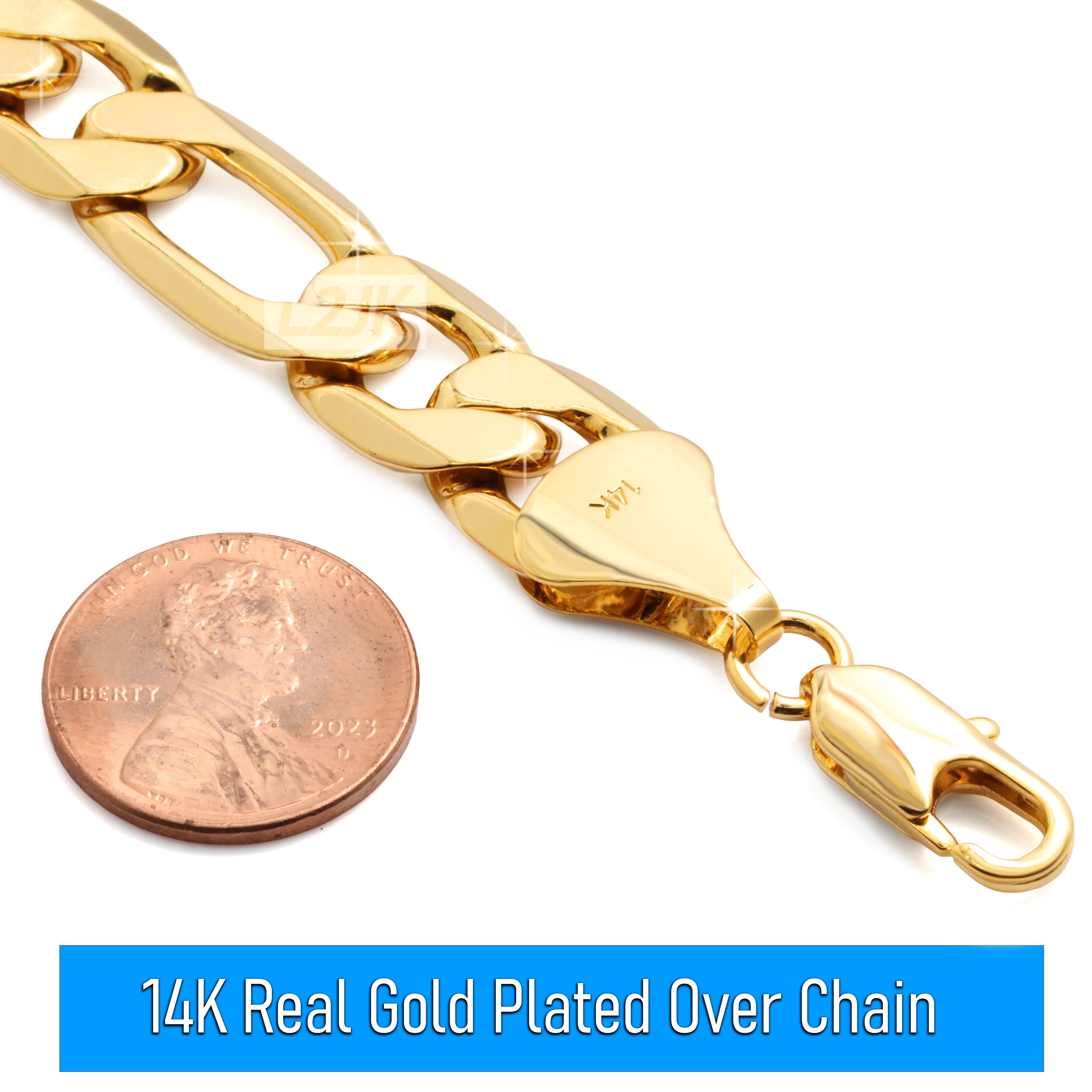 12 MM/24" FIGARO LINK CHAIN NECKLACE 14K REAL GOLD FILLED
