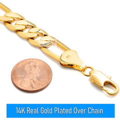 11 MM/24" FIGARO LINK CHAIN NECKLACE 14K REAL GOLD FILLED