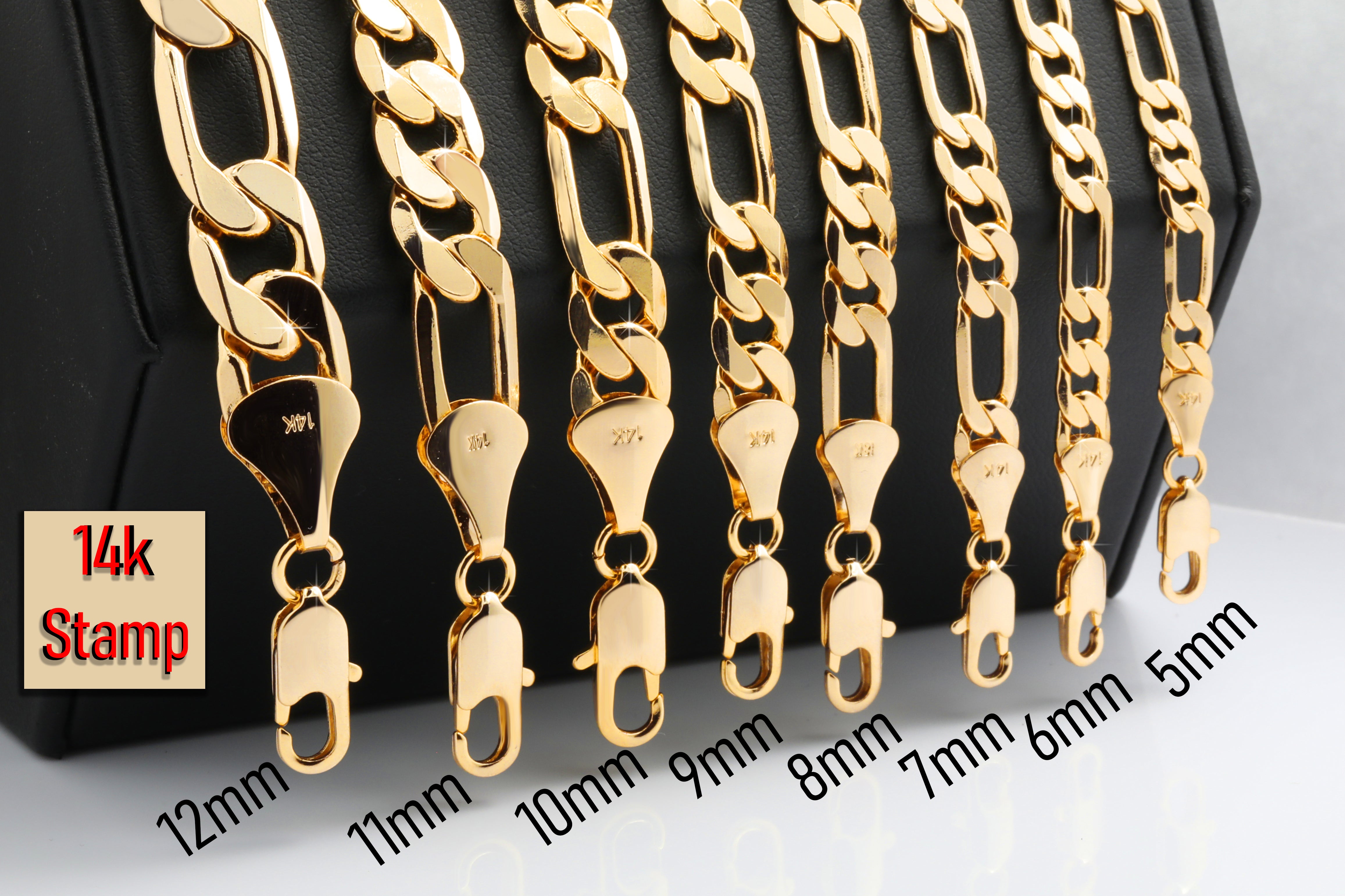 12 MM/24" FIGARO LINK CHAIN NECKLACE 14K REAL GOLD FILLED