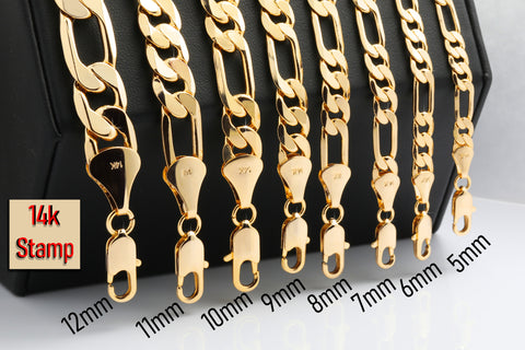 8 MM/24" FIGARO LINK CHAIN NECKLACE 14K REAL GOLD FILLED