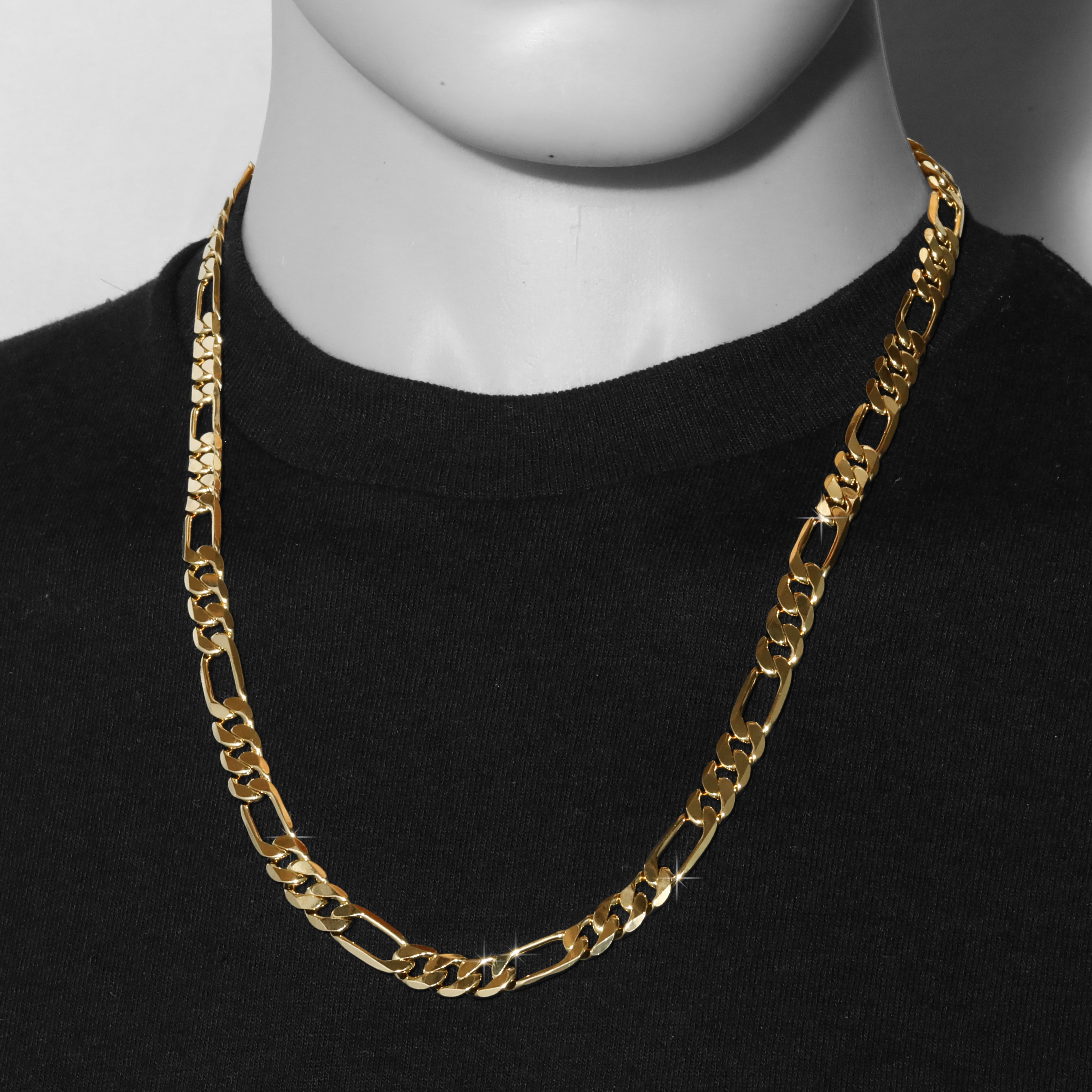 9 MM/24" FIGARO LINK CHAIN NECKLACE 14K REAL GOLD FILLED