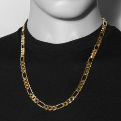 9 MM/24" FIGARO LINK CHAIN NECKLACE 14K REAL GOLD FILLED
