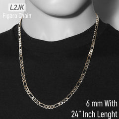 Silver Fillec 5mm-12mm/24" FIGARO LINK CHAIN NECKLACE