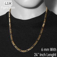6 MM/24" FIGARO LINK CHAIN NECKLACE 14K REAL GOLD FILLED