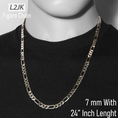 Silver Fillec 5mm-12mm/24" FIGARO LINK CHAIN NECKLACE