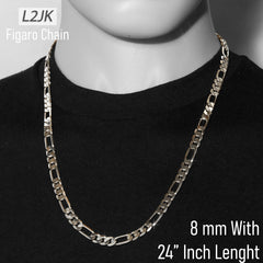 Silver Fillec 5mm-12mm/24" FIGARO LINK CHAIN NECKLACE