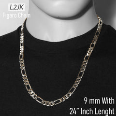 Silver Fillec 5mm-12mm/24" FIGARO LINK CHAIN NECKLACE