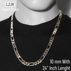 Silver Fillec 5mm-12mm/24" FIGARO LINK CHAIN NECKLACE