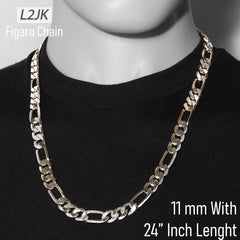 Silver Fillec 5mm-12mm/24" FIGARO LINK CHAIN NECKLACE