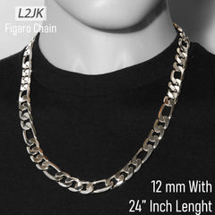 Silver Fillec 5mm-12mm/24" FIGARO LINK CHAIN NECKLACE