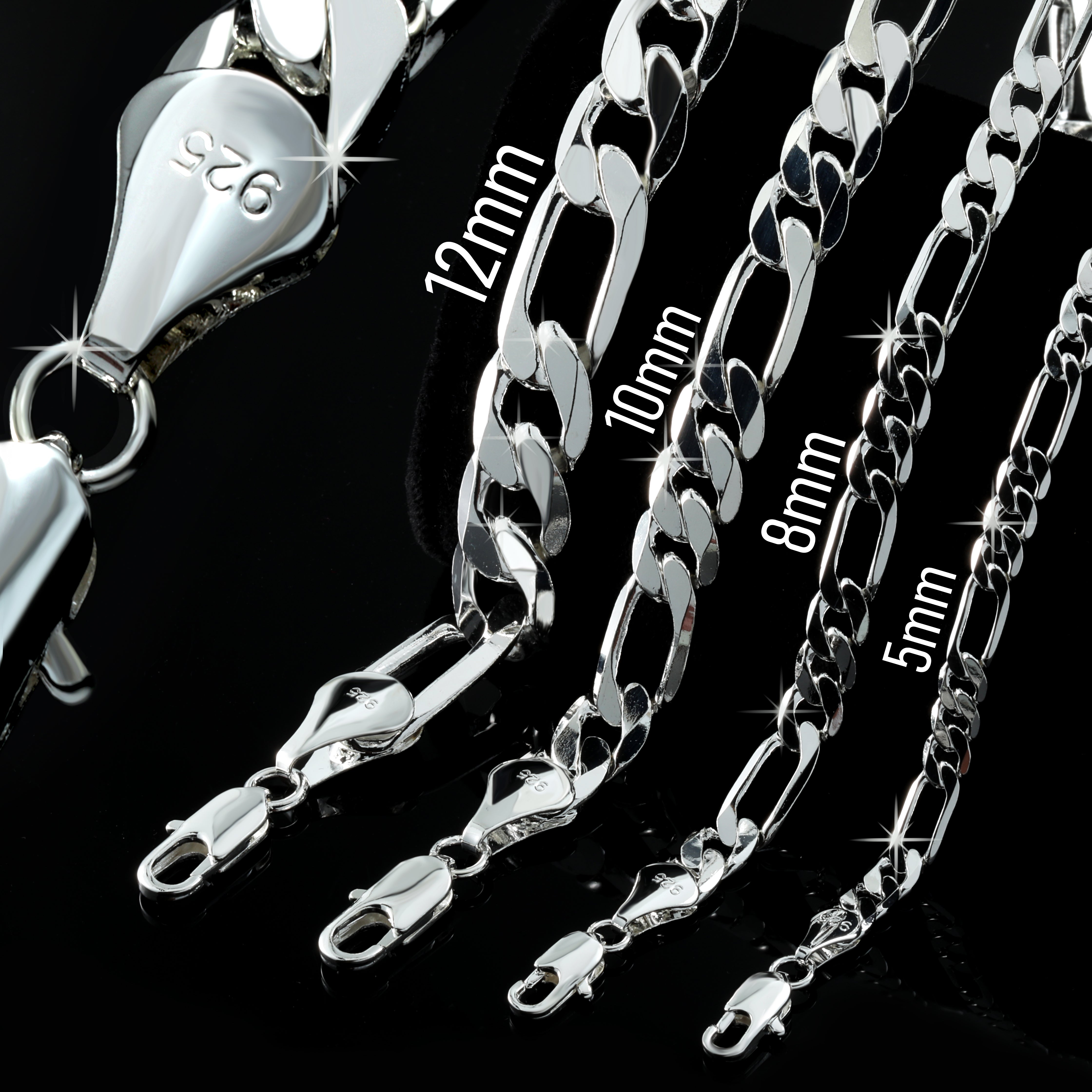 Silver Fillec 5mm-12mm/24" FIGARO LINK CHAIN NECKLACE