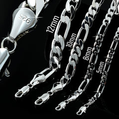 Silver Fillec 5mm-12mm/24" FIGARO LINK CHAIN NECKLACE